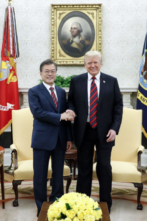 USA:s president Donald Trump träffade sin sydkoreanska kollega Moon Jae-In i Vita huset på måndag USA:s president Donald Trump träffade sin sydkoreanska kollega Moon Jae-In i Vita huset på måndag