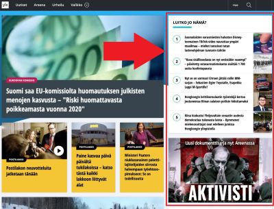 Kuvakaappaus Yle.fi etusivulta.
