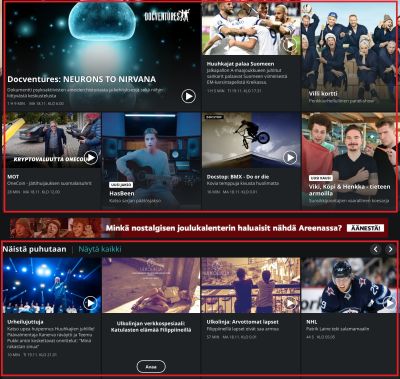 Kuvakaappaus Yle Areenan etusivusta.