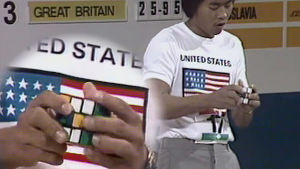 Kilpailija Minh Thai Rubikin kuution maailmanmestaruuskilpailuissa 1982