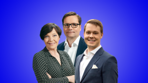 Meterologit Anne Borgström, Matti Huutonen ja Elias Paakkanen.