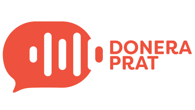 På bilden Donera prat-kampanjens logo. Logon består av en orange tankebubbla och texten Donera prat.