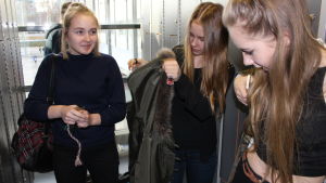 Vilja, Mariel ja Sonja hakevat tavaransa kun koulu päättyy Oppilaita lokerikollaan
