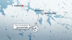 Gruvan har stora vattenproblem och ett spillrör planeras till sjön Nuasjärvi. Så här planeras spillvattenröret till Nuasjärvi.
