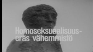 Ett tidigt program om homosexualitet Svart-vit bild ur programmet Homosexualitet, en mionoritet, år 1975