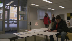 På arbets- och näringsbyrån tas Sarah emot av en utomstående firma som ger råd om nättjänsterna. På arbets- och näringsbyrån i Raseborg möts Sarah av en inhyrd firma som ger webbråd.