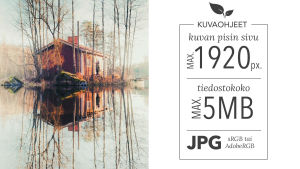 Pienennä/tallenna kuva jpg-kuvaksi siten, että sen pisin sivu on max. 1920 pikseliä (leveys tai korkeus). Tallenna kuva mahdollisimman hyvällä jpg-laadulla, kuitenkin enintään 5 megan kokoiseksi. Kaikki normaalit väriprofiilit käyvät (kuten sRGB tai Adobe RGB). Ylen Luontovuoden kuvakilpailun ohjeet