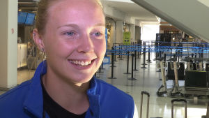 Målfarliga Sanni Franssi gjorde ett av Finlands två mål i förlustmatchen mot Portugal i fredags. Sanni Franssi, damlandslaget i fotboll, Hfors i september 2016