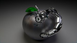 Ett stort användningsområde för nedbrytbara, ätliga robotar är inom sjukvården ett silverfärgat äpple invaderas av en robotlik mask