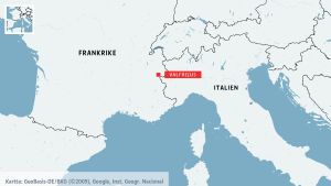 Karta över Frankrike och norra Italien med skidorten Valfrejus utmärkt.