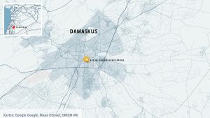 Gravgården ligger precis invid en av de sju portarna till den historiska gamla staden i Damaskus. Karta över Syriens huvudstad Damaskus.