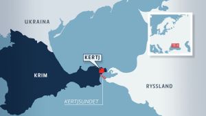 Kertjsundet är det enda sättet för fartyg att ta sig in i Azovska sjön, där flera viktiga ukrainska hamnar ligger. Karta över Krim och Kertjsundet.