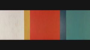 Enckell var en abstrakt målare med ett minimalistiskt språk. Närbild av Carolus Enckells abstarkta målning