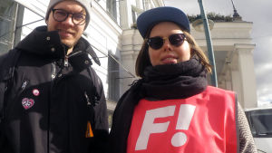 Oskar Yrjölä och Vilma Virtanen kandiderar för Feministerna. Oskar Yrjölä och Vilma Virtanen ställer upp för feministerna i kommunalvalet 2017.