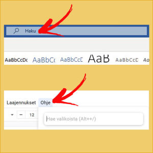 Valitse asiakirjaan selkeä kirjasintyyppi. Kuvassa ylhäällä Google Docs ja alhaalla Microsoft Word. Näyttökuva Google Docs dokumentista, ylemmässä vihreässä kuplassa lukee: Aluksi valitaan fontti, jolla teksti kirjoitetaan ja alemmassa vaaleanpunaisessa puhekuplassa lukee: Fonttia voi lihavoida, kursivoida, alleviivata tai sen väriä voi muuttaa.