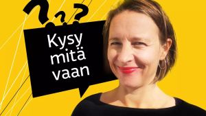 Kysy mitä vaan -ohjelmakuvassa toimittaja Mira Selander