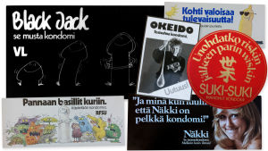 Väestöliiton ja RFSU Suomen kondomimainontaa 1970-1980 -luvuilta.