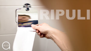 Vessapaperia vedetään telineestä. Kuvassa teksti "ripuli"