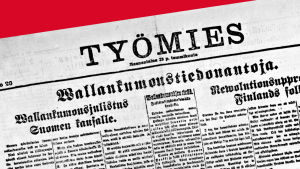 Työmies-lehden etusivu 28.1.1918: "Vallankumousjulistus Suomen kansalle."