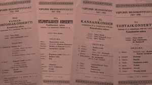 Konserttien käsiohjelmia Viipurista kaudelta 1917-1918.