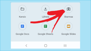 Skannaustyökalu on kahden painalluksen päässä. Ruutukaappaukset skannauksen aloittamisesta Google Drivessä.