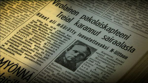 Sanomalehtijuttu Treailin paosta (1949).