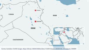 En karta över Irak med Bagdad och Krikuk markerat.