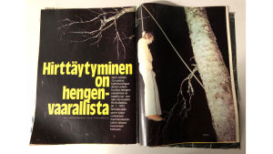 Kuva Hymy lehden (4/-73) Aimo Leikaksen hirttäjäisistä kertovasta jutusta. Kuva Hymy lehden Aimo Leikaksen hirttäjäisistä kertovasta jutusta.