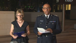 Englands högsta medicinska tjänsteman Sally Davies och Storbritanniens chef för polisens antiterrorenhet Neil Basu talade på presskonferensen på onsdag kväll. Brittisk polis håller presskonferens angående förgiftningen av två personer i Amesbury.