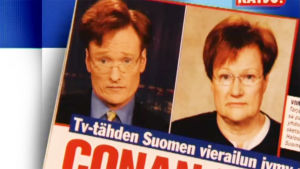 Conan O'Brien ja Tarja Halonen lehden kannessa.