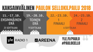 Kansainvälinen Paulon sellokilpailu järjestetään 15.-25.10. Seuraa kilpailuita Yle Areenassa ja Yle Radio 1:ssä. 