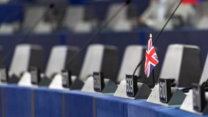 En brittisk flagga i EU-parlamentet. Också den försvinner den 29 mars 2019. En brittiska flagga i EU-parlamentet i Strasbourg i juli 2016.