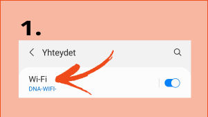 Samsung A5 -kännykässä Wi-Fi Directin saa päälle näin: Asetukset > Yhteydet > Wi-Fi > paina Wi-Fi-riviä (1) > Wi-Fi Direct tulee aktiiviseksi (2). Kuvakaappaus Samsung A5 - kännykästä: Wi-Fi Direct -toiminnon käyttöönoton kaksi askelta.