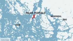 Grundstötningen skedde mellan Palva och Teersalo den 28 december 2018. Karta över skärgården utanför Nådendal.
