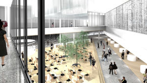 Arkitekturen på det nya torget "Aukio" ska spegla den finländska naturen och mycket är därför byggt i trä. Illustrationsbild på en ny terminaldel på Helsingfors-Vanda flygplats som öppnar i februari.