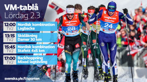 VM-tablå lördag 2.3.