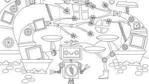 Pikku Kakkosen Eskari värityskuva Robotin huone