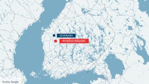 Olycksplatsen ligger mellan Peräseinäjoki och Virdois. Karta för Seinäjoki och Peräseinäjoki i Österbotten.