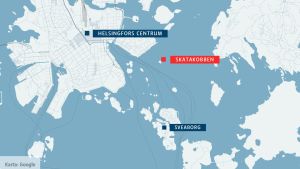 Skatakobben ligger några hundra meter från Skatudden. Karta över öarna utanför Helsingfors.