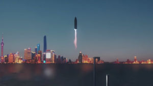 Starship olisi erinomainen alus myös liikkumiseen Maan pinnalla paikasta toiseen. Avaruuden kautta koukkaamalla matka Suomesta Australiaan kestäisi vähän yli puoli tuntia. Näin lyhyellä matkalla ei tarvittaisi tarjoiluita tai toiletteja aluksessa. Ympäristön kannalta koukkaaminen kaukomaille avaruuden kautta olisi parempi kuin pitkään kestävät lennot matalammalla nykyisin liikennelentokonein. Kuvamanipulaatio, jossa Starship-alus on nousemassa ilmaan Pekingistä.