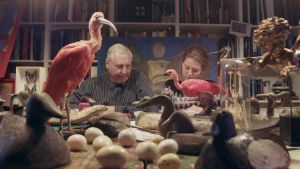 Peter ja Zoë Greenaway ornitologisen kokoelman äärellä