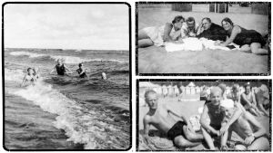 Kuvia Terijoen uimarannalta. Kuvissa Tillin perheenjäsenten kanssa Heino Kaski ja Cyril Szalkiewicz.
