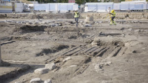Ett helt kvarter med hus och gårdar arkeologiska utgrävningar i Åbo, torget,