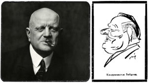 Sibelius Henry B. Goodwinin ateljeekuvassa 1923. Unkarilaisen pilapiirtäjä Sroblinin piirroksia julkaistiin Karjala-lehdessä helmikuussa 1930. Niiden joukossa oli myös kauppaneuvos Sellgren. Kaksi eri kuvaa: Jean Sibelius vuonna 1923 sekä pilapiirros kauppaneuvos Sellgrenistä vuodelta 1930.attupäisiä miehiä Viipurin kadulla.