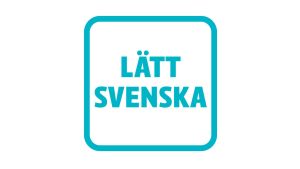 Symbolen berättar att innehållet är på lätt svenska. turkost märke på vit botten med texten lätt svenska