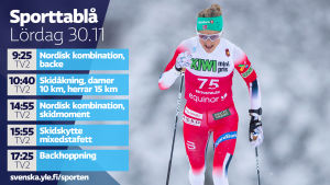 Sporttablån till vänster, en bild på Therese Johaug till höger