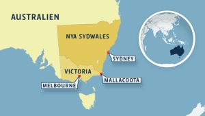 På sydöstra kusten ligger några av Australiens största städer. Karta över Nya sydawales