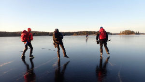 Kuvassa retkiluistelijoita jäällä.