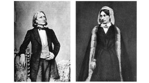 Franz Liszt ja Karoline zu Sayn-Wittgenstein, joka oli Lisztin pitkäaikainen seuralainen ja tukija. Heidän suhteensa kesti noin 40 vuotta. Pianisti Franz Liszt ja ruhtinatar Karoline zu Sayn-Wittgenstein.