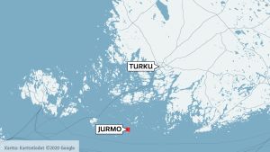 Ön Jurmo på kartan. Jurmo tillhör Pargas stad. Jurmo sijaistee Saaristomerellä 13 kilometriä Paraisilta koiliseen.